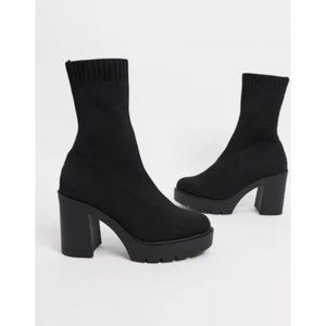 New ASOS DESIGN Evanna Chunky Knitted Sock Boots - Black - Size 10